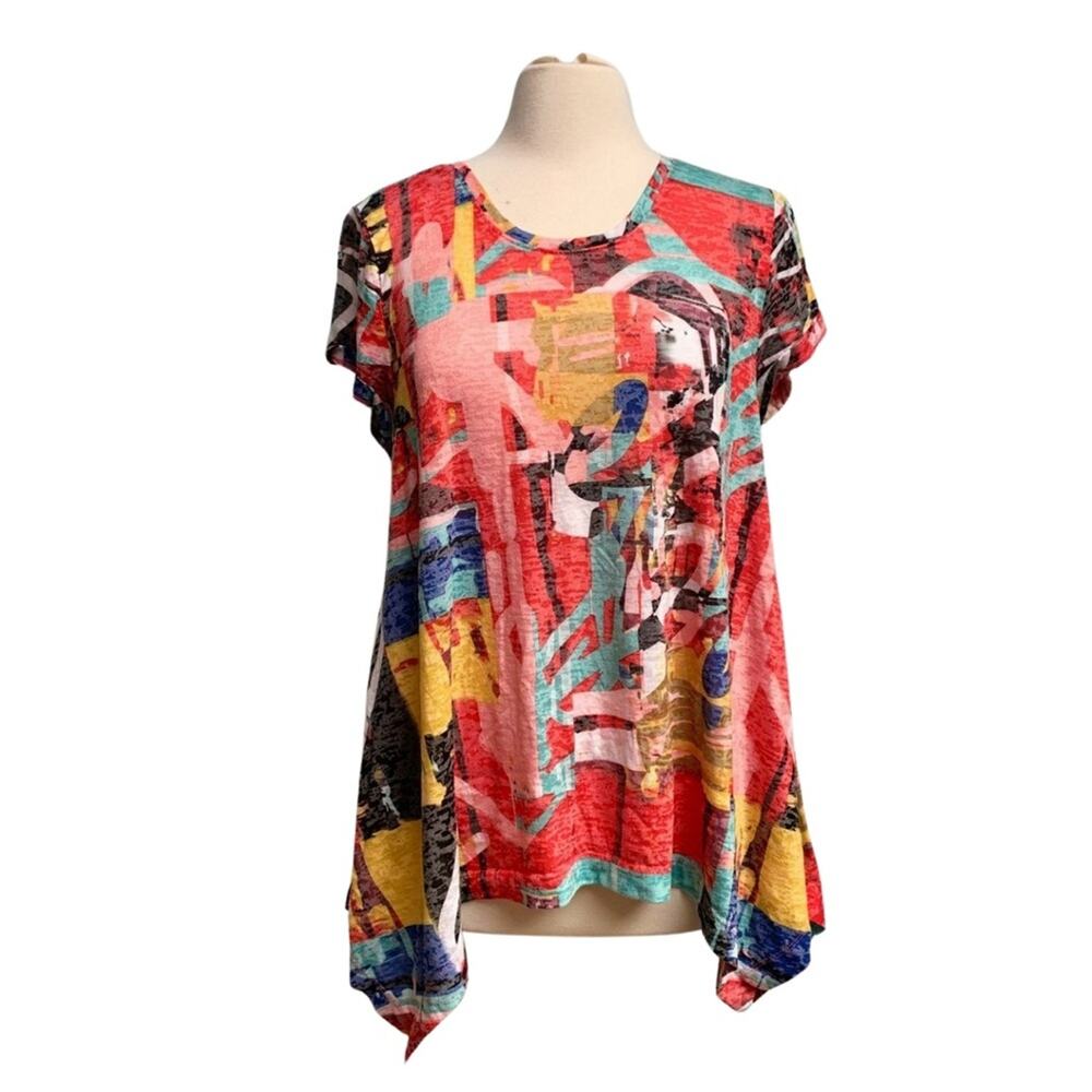 Abstract Colorful Shark Bite Hem Top